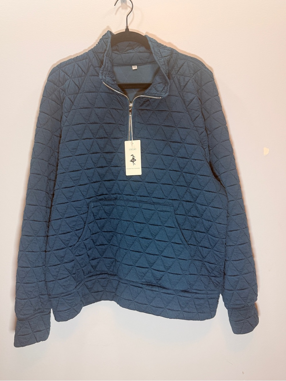 Women’s Quilted Half-Zip Pullover Sweatshirt- Dark Teal Blue